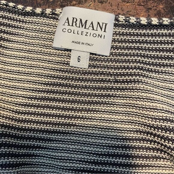 ARMANI COLLEZIONI Irregular Stripe Lightweight Knit Thin Sweater V Neck Top 6 - Picture 7 of 9